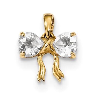 White Topaz Bow Pendant 14k Gold Polished XBS529, MPN: XBS529, 883957748924