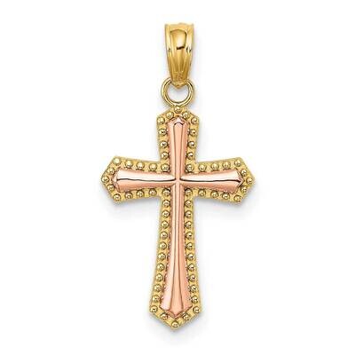 Beaded Trim Cross Charm 14k Yellow &amp; Rose Gold K9173, MPN: K9173, 637218071630