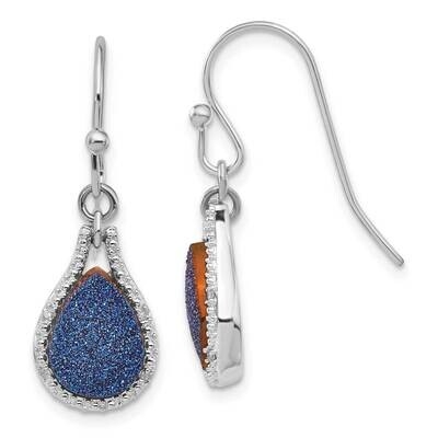 Sterling Silver Blue Druzy and Diamond Teardrop Dangle Earrings EXS1867/D38015-SS