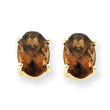 7x5 Oval Checker-Cut Smoky Quartz Earrings 14k Gold XE87CQ, MPN: XE87CQ, 883957107462