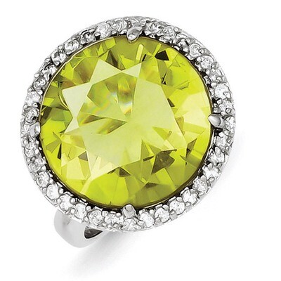 Clear &amp; Lt. Green Diamond Ring Sterling Silver QR2214, MPN: QR2214, 723252600124