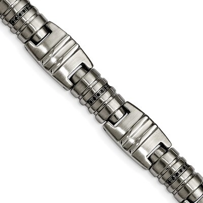 Black CZ Link Bracelet Stainless Steel Brushed and Polished SRB2012-8.25 by Chisel, MPN: SRB2012-8.…