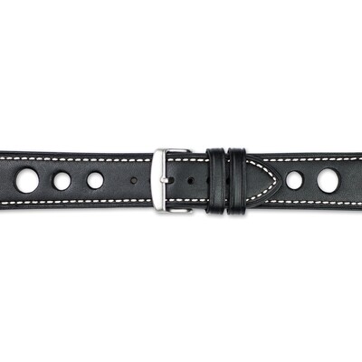 20mm Black Grand Prix Leather White Stitch Silver-tone Buckle Watch Band  BAW370-20, MPN: BAW370-20,