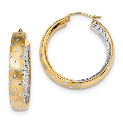 Diamond -cut In-Out Hoop Earrings 14k &amp; Rhodium Polished TF1045TT, MPN: TF1045TT, 191101057588