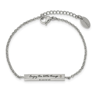CZ Enjoy the little things with 1.5 Inch ext Bar Bracelet Stainless Steel Polished SRB2258-7 by Chi…