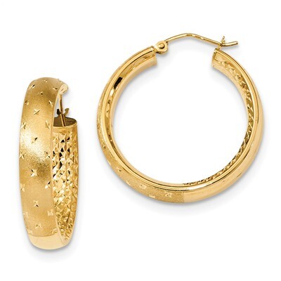 14k Polished Satin &amp; Diamond -cut In-Out Hoop Earrings 14k Gold Polished TF1045, MPN: TF1045, 19110…