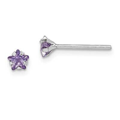 Purple Star CZ Diamond Post Earrings Sterling Silver Rhodium-plated QGK182 by Madi K, MPN: QGK182, …