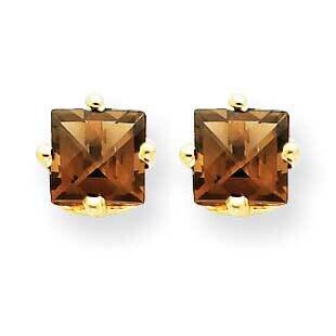 4mm Square Checker-Cut Smoky Quartz Earrings 14k Gold XE60CQ, MPN: XE60CQ, 883957093727