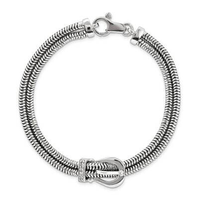 Sterling Silver two row round chain with buckle with swarvoski crystal elem AA543-RH-7.5