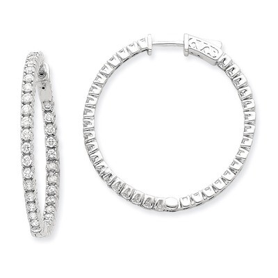 Diamond Round Hoop with Safety Clasp Earrings 14k White Gold XE1989WAA, MPN: XE1989WAA, 191101380884