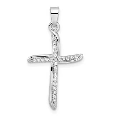 Small CZ Diamond Wavy Cross Pendant Sterling Silver Rhodium-Plated QC11154, MPN: QC11154,