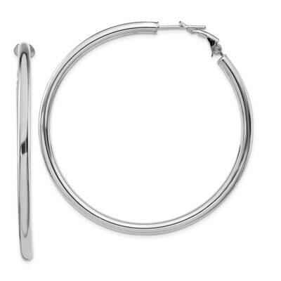3x45mm Polished Round Omega Back Hoop Earrings 14k White Gold PRE924W, MPN: PRE924W, 191101984099
