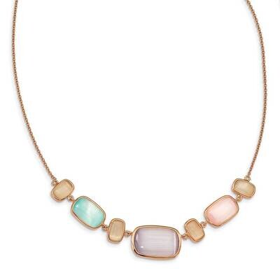 Created Multi Colored Cat&#39;s Eye with 1 inch Extender Neckl Sterling Silver Rose-tone QG5551-17, MPN…