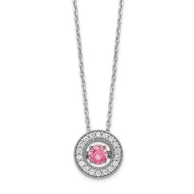 Rose-tone Vibrant Pink CZ Diamond with 2 inch ExtenderNecklace Sterling Silver Rhodium Plated QG553…