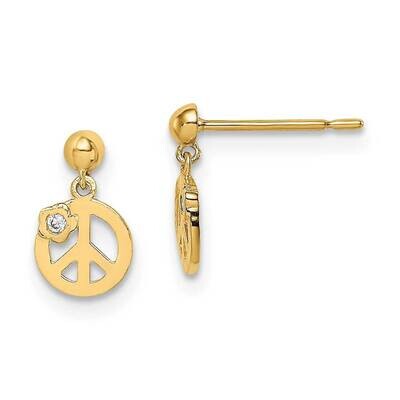 Peace Symbol Post Earrings 14k Gold CZ Diamond GK1052 by Madi K, MPN: GK1052, 191101901355