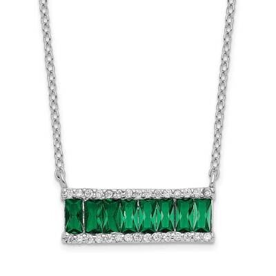 Cheryl M Emerald-Cut Green Crystal CZ Diamond Bar Necklace Sterling Silver Rhodium-plated QCM1525-1…