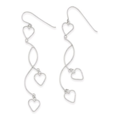 Diamond-cut Curved Bars &amp; Heart Earrings 14k White Gold TH613, MPN: TH613, 191101372070