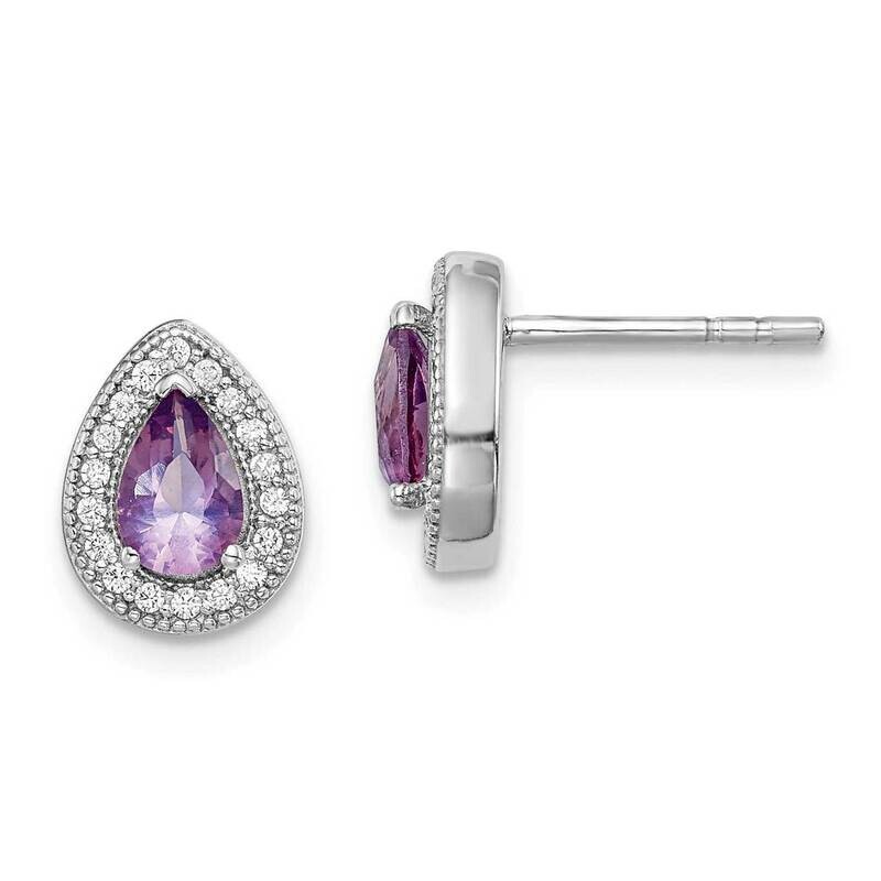 Purple &amp; Clear CZ Diamond Post Earrings Sterling Silver Rhodium-plated QE14472JUN, MPN: QE14472JUN,…