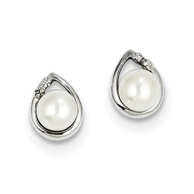 5Mm Cultured Pearringsl &amp; Diamond Post Earrings Sterling Silver Rhodium QDX312, MPN: QDX312, 883957…