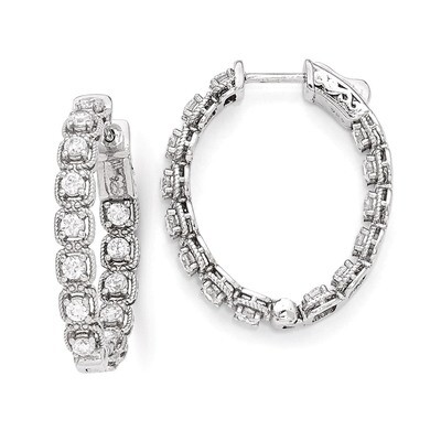 CZ In and Out Oval Hoop Earrings Sterling Silver Rhodium-plated QE11269, MPN: QE11269, 886774298610