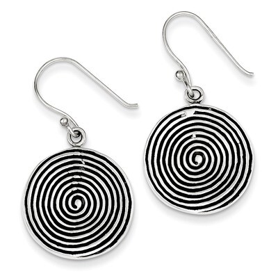 Sterling Silver Antiqued, Polished &amp; Textured Circle Dangle Earrings QE6851
