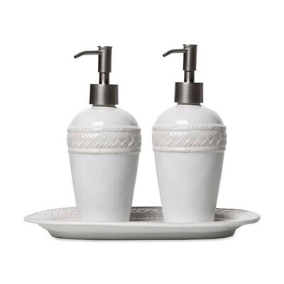 Juliska Le Panier Whitewash 3pc Kitchen Essentials Set (2) Soap Lotion Hand Sanitizer Dispenser &amp; T…