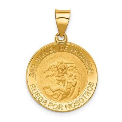 Round Spanish San Miguel Medal 14k Hollow Polished Satin XR1723, MPN: XR1723, 883957220598