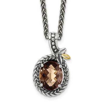 Sterling Silver with Braided Oval 1.95Sq Smoky Quartz Necklace 18 Inch 14k Gold QTC1772, MPN: QTC17…