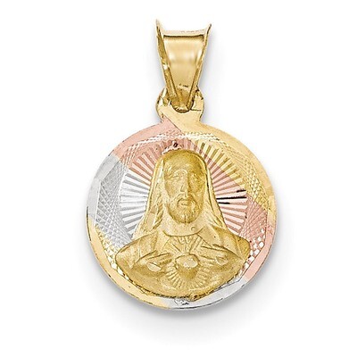 Diamond -cut Sagrado Corazon Circle Pendant 14k &amp; Rhodium Polished K5599, MPN: K5599, 191101367519