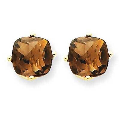 7mm Cushion Checker-Cut Smoky Quartz Earring 14k Gold XE108CQ, MPN: XE108CQ, 883957090863