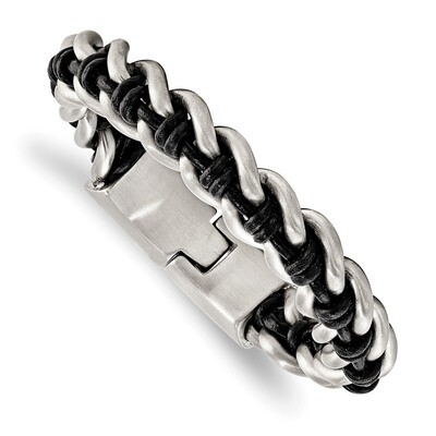 Link Leather 8.5 Inch Bracelet Stainless Steel Brushed SRB1815-8.5 by Chisel, MPN: SRB1815-8.5, 191…