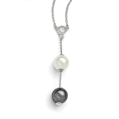 10-11Mm White &amp; Grey Shell Bead &amp; CZ Necklace Sterling Silver QMJN102WG-18, MPN: QMJN102WG-18, 8867…