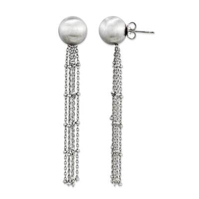 Sterling Silver 1 ball Dangle Chain Rhodium Earrings QE12980