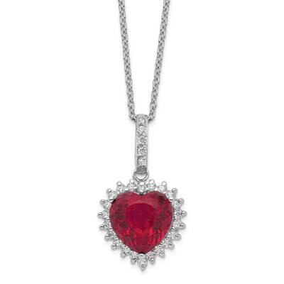 100-facet Created Ruby &amp; CZ Diamond 18 Inch Necklace Sterling Silver Rhodium-plated QCM478-18, MPN:…