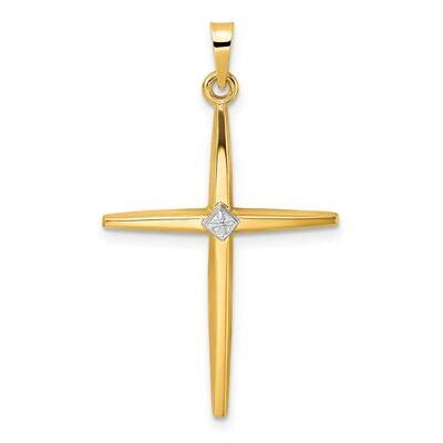Solid Diamond Shape Center Cross Pendant 14k Two-Tone Gold Polished XR1966, MPN: XR1966,