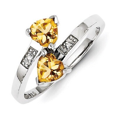 Citrine &amp; Diamond Heart Ring Sterling Silver Rhodium QDX735, MPN: QDX735, 883957460055