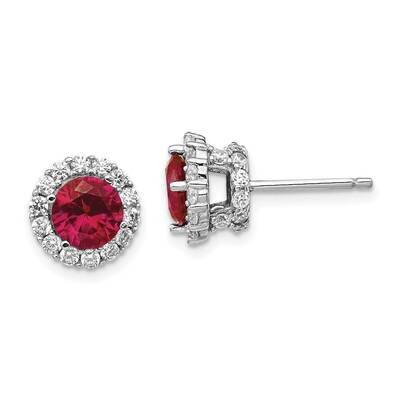 CZ Diamond &amp; Created Ruby Stud Earrings Sterling Silver Rhodium Plated QCM1393, MPN: QCM1393, 88395…