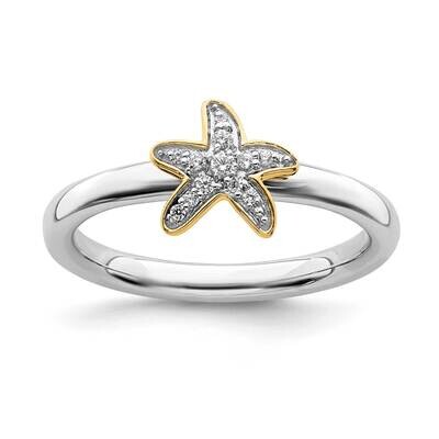 Gold-Plated Starfish Diamond Ring Sterling Silver QSK2162, MPN: QSK2162, 191101213106