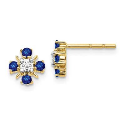 Blue Sapphire &amp; Diamond Post Earrings 14k Gold EM5616-SA-001-YA, MPN: EM5616-SA-001-YA, 883957469768