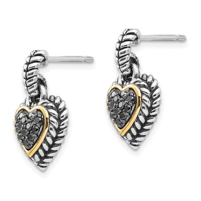 1/4ct. Black Diamond Heart Earrings Sterling Silver &amp; 14k Gold QTC177, MPN: QTC177, 742323128251