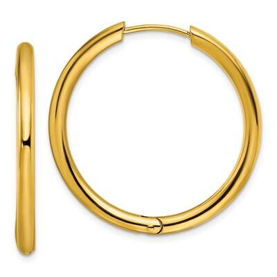 Yellow Ip-Plated 3mm Hinged Hoop Earrings Stainless Steel Polished SRE1479, MPN: SRE1479, 191101867…