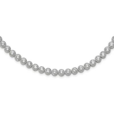 Round Halo CZ Diamond Necklace 17 Inch Sterling Silver Rhodium-Plated QG5958-17, MPN: QG5958-17,