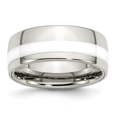 Polished White Ceramic Inlay 9.00mm Band Stainless Steel SR390-10