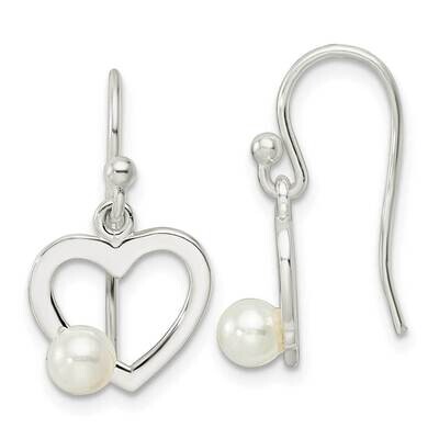 Imitaition Pearl Heart Shepherd Hook Earrings Sterling Silver Polished QE16443, MPN: QE16443, 19690…