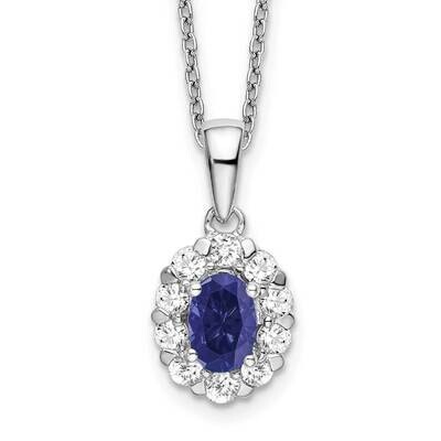 Created Oval Blue Sapphire &amp; Lab Grown Diamondpendant &amp; Necklace 14k White Gold PM6990CS-052-WLG-18…