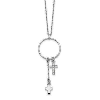 Leslie&#39;s CZ Cross with 1.5 inch extender Necklace Sterling Silver Rhodium-plated HB-QLF1031-16, MPN…