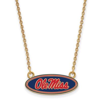University of Mississippi Small Enamel Pendant with Chain Necklace Gold-plated Silver GP077UMS-18, …