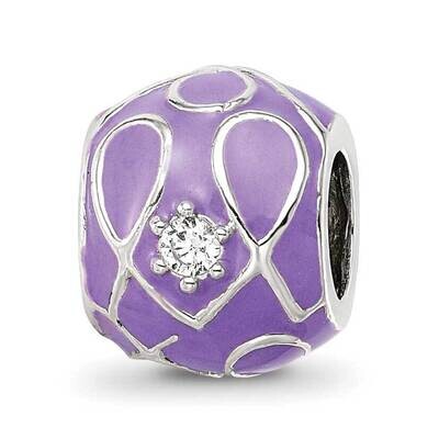 Purple Enamel CZ Loop Pattern Bead Sterling Silver QRS4244, MPN: QRS4244,