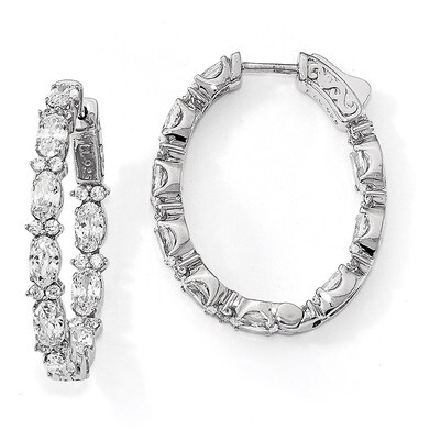 Fancy CZ In &amp; Out Oval Hoop Earrings Sterling Silver Rhodium-plated QE13002, MPN: QE13002, 88677472…