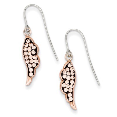 Sterling Silver Pink Ceramic Rose Swarovski Elements Wing Earrings QE9629